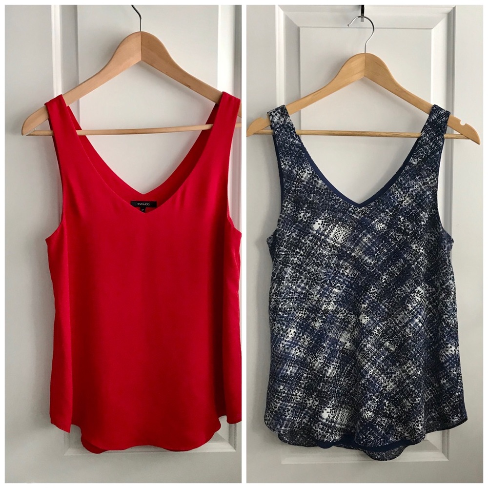 Two-pack RW&CO lined sleeveless blouses scoop hem
